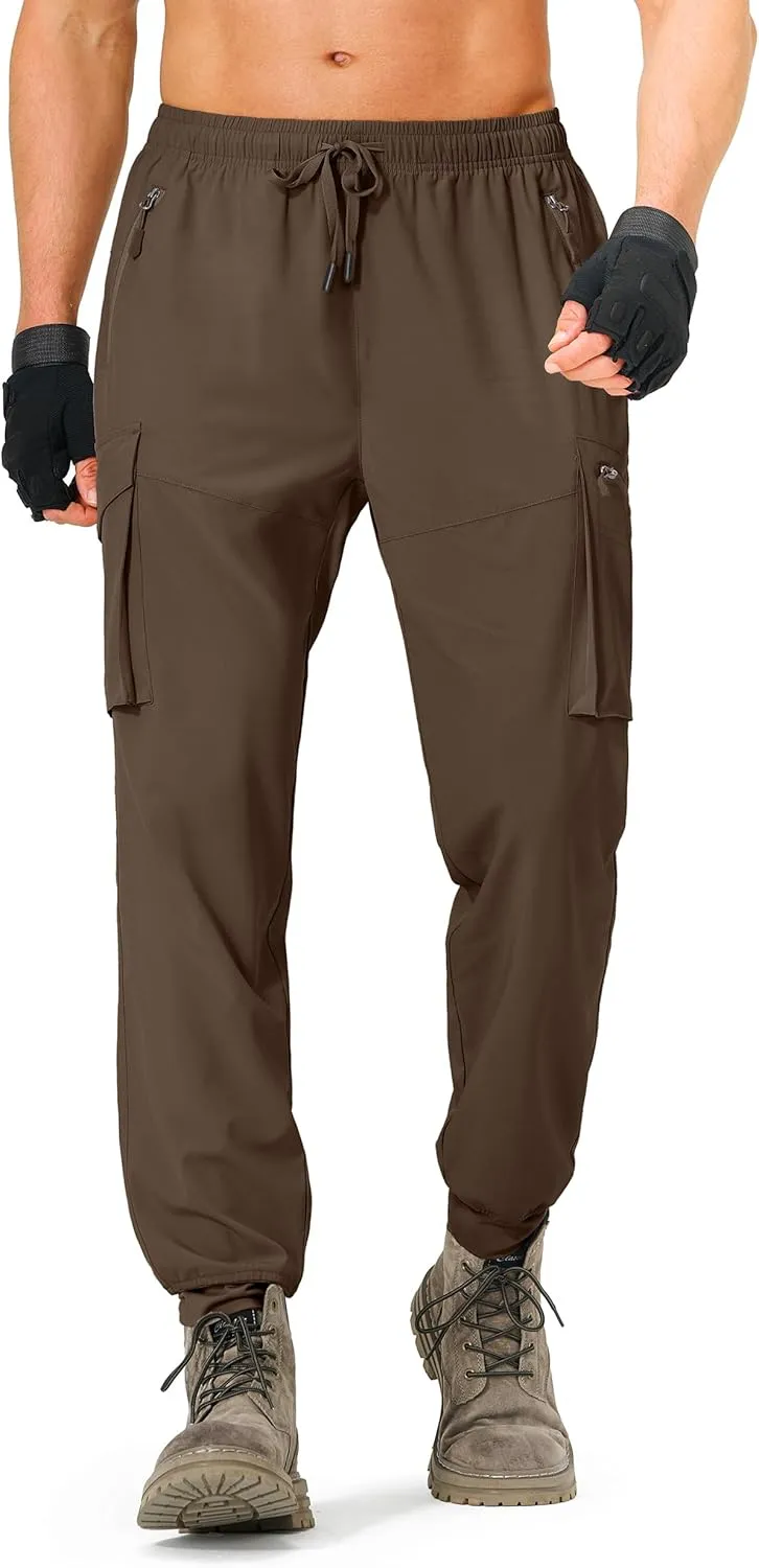 Men's Hiking Pants Cargo Lightweight Quick Dry Elastic Waist Golf Joggers with Zipper Pockets Water Resistant