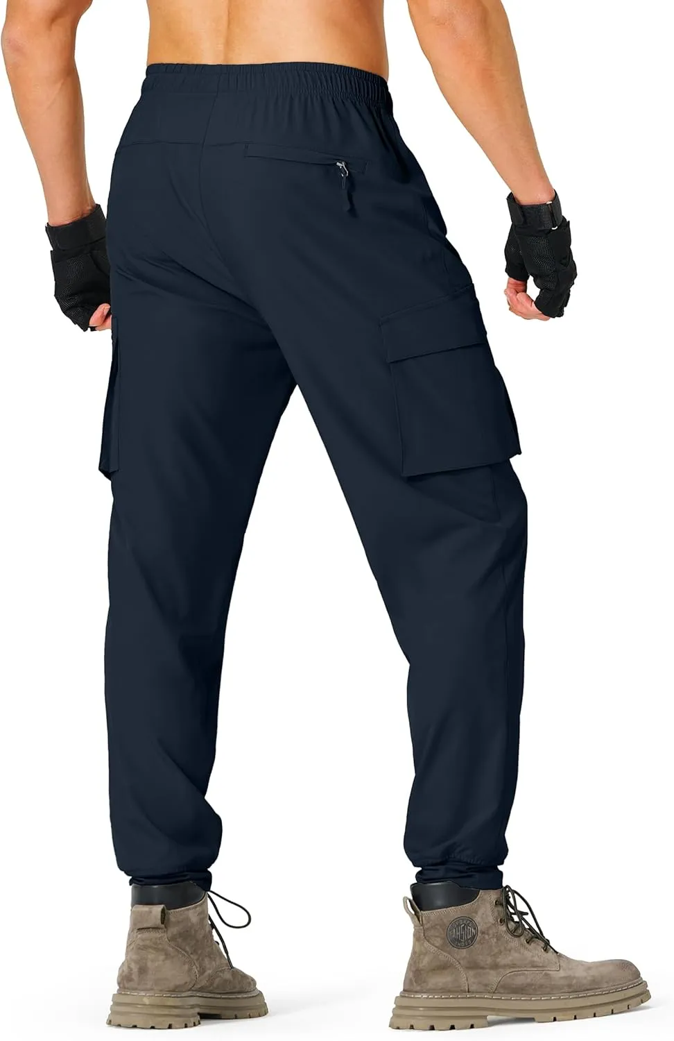 Men's Hiking Pants Cargo Lightweight Quick Dry Elastic Waist Golf Joggers with Zipper Pockets Water Resistant