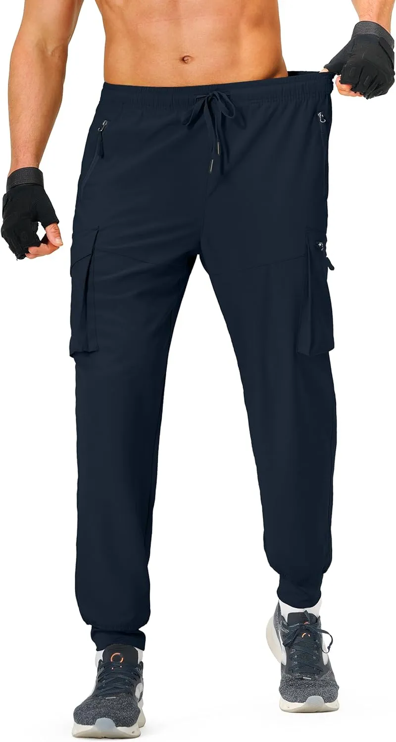 Men's Hiking Pants Cargo Lightweight Quick Dry Elastic Waist Golf Joggers with Zipper Pockets Water Resistant