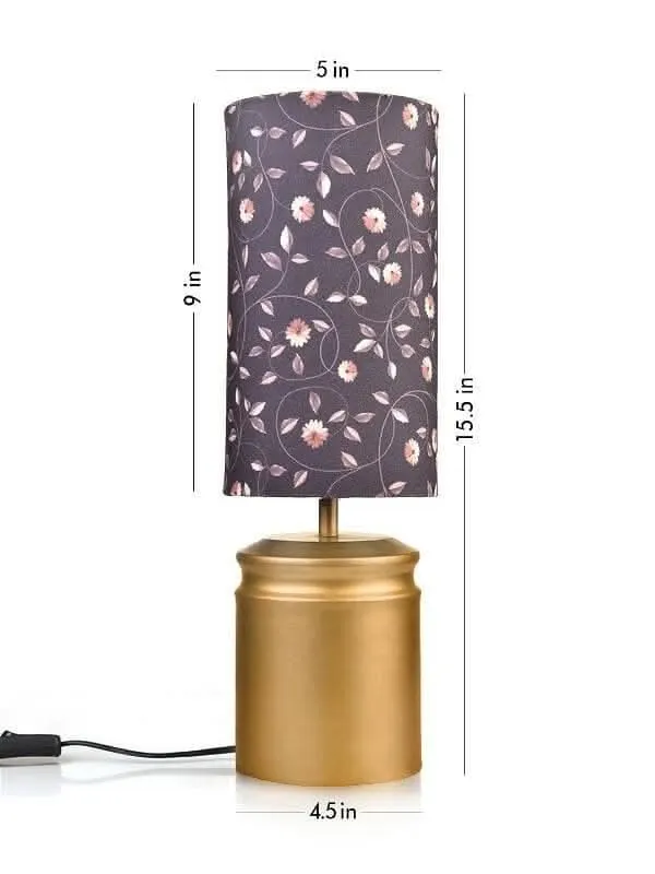 Metal Golden Table Lamp With Floral Print Shade