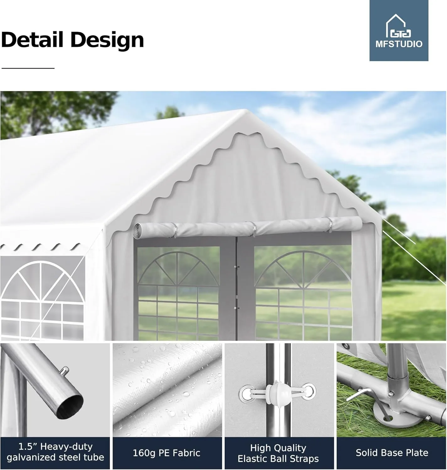 MFSTUDIO 16'x20' Party Tent, Outdoor Heavy Duty Party Tents with Removable Sidewalls, Large Canopy Tent Shelter for Outdoor Events Wedding Birthday, White