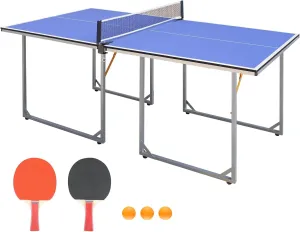 Mid-Size Table Tennis Table Foldable 6ft Ping Pong Table Set for Indoor & Outdoor Games with Net, 2 Table Tennis Paddles and 3 Balls