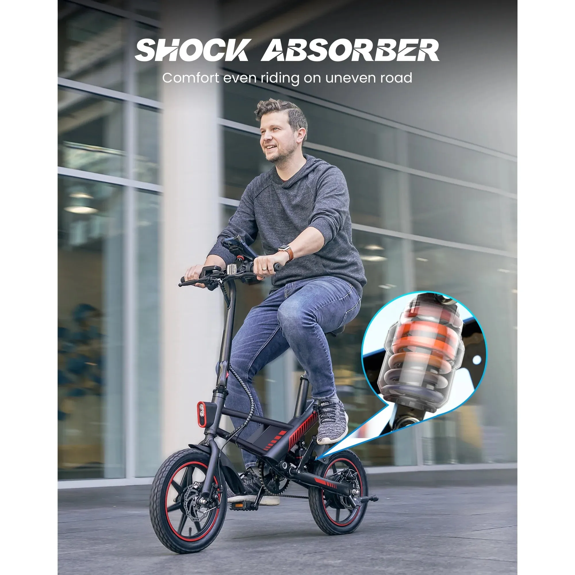 MIHOVER Updated 14 Ebike 450W Electric Bike for Adults, 18.6MPH 3 Riding Modes Mini Electric Bike with 36V 10AH Battery UL2849（Free Lock）