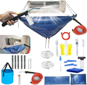 Mini Split Cleaning Bag Kit，Non-Contact High-Efficiency Mini Split Cleaning System with Double Drainage Function and Stable Bracket Design(27PCS,Blue,Large Size)