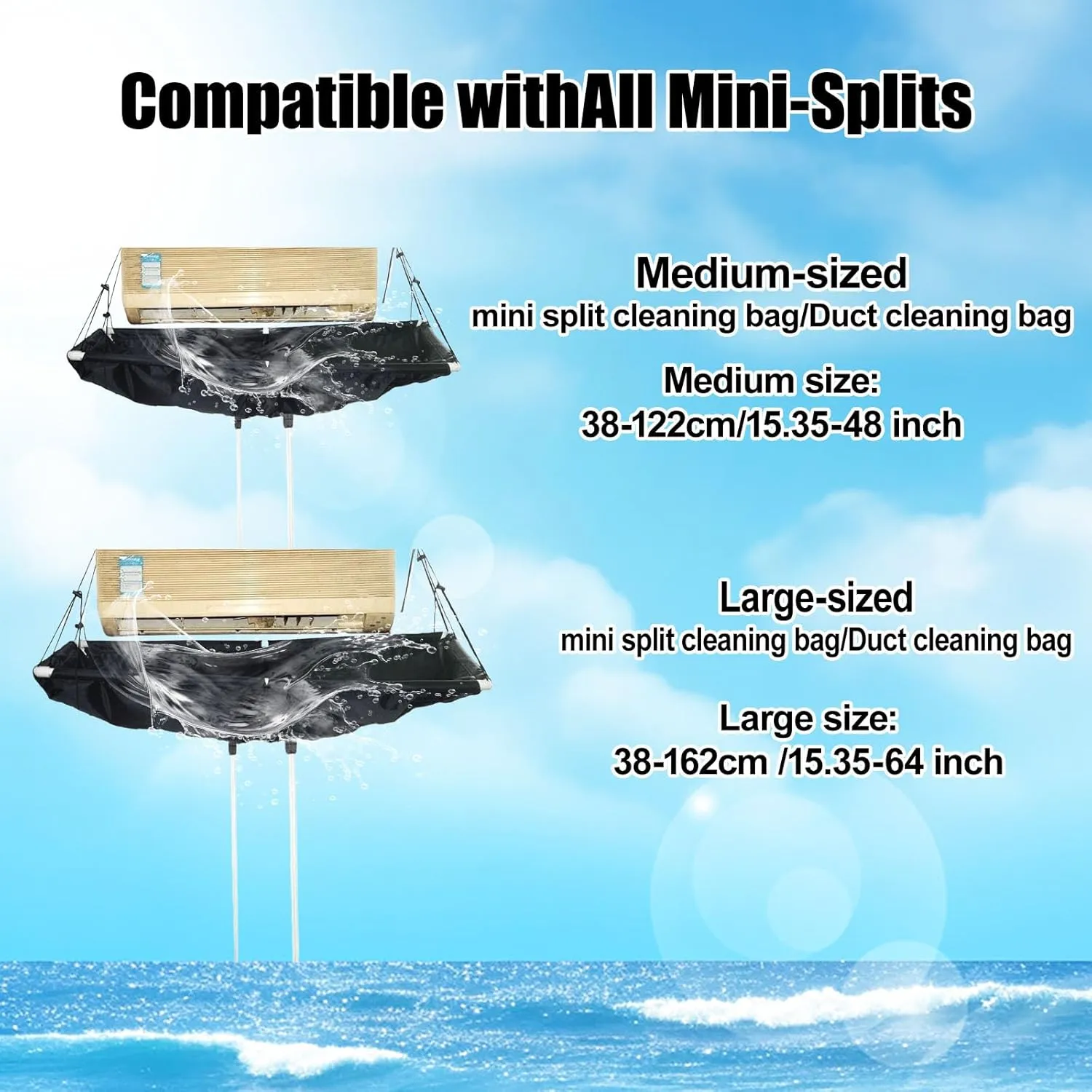 Mini Split Cleaning Kit Bag,Split Ac Unit Cleaning Bag Kit for Cleaning Wall-Mounted Air Conditioners and Duct Units (Black, 21 PCS with Kettle, Size: 33-122 Cm 15.35-48 Inches