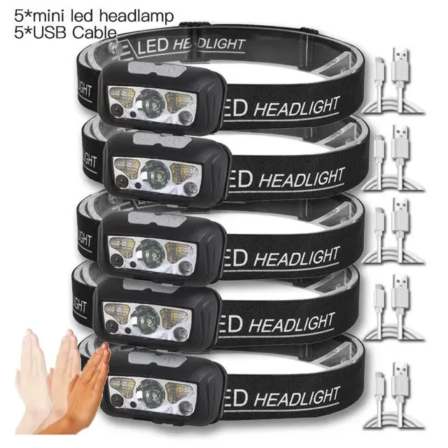 Mini USB Rechargeable Headlamp with Wave Sensor
