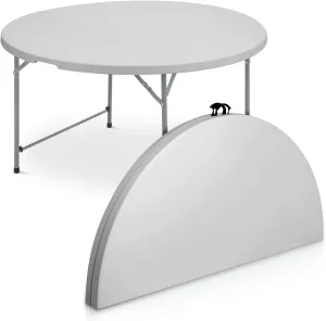 MoNiBloom 4.5Ft Round Folding Table, Indoor Outdoor Plastic Dining Card Table with Handle and Lock for Picnic Party Banquet Wedding, Gray