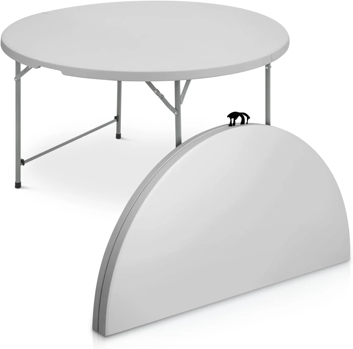 MoNiBloom 4.5Ft Round Folding Table, Indoor Outdoor Plastic Dining Card Table with Handle and Lock for Picnic Party Banquet Wedding, Gray