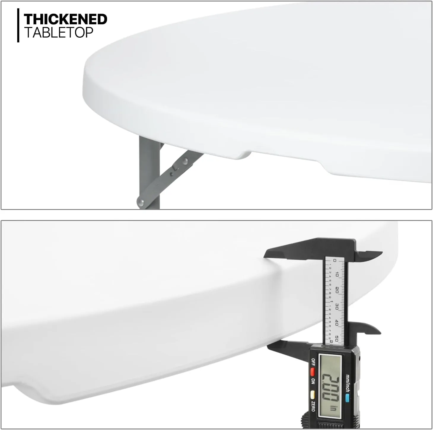 MoNiBloom 5Ft Round Folding Table, Indoor Outdoor Plastic Dining Card Table with Handle and Lock for Picnic Party Banquet Wedding, White Toptable Gray Legs