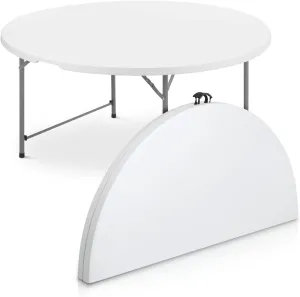 MoNiBloom 5Ft Round Folding Table, Indoor Outdoor Plastic Dining Card Table with Handle and Lock for Picnic Party Banquet Wedding, White Toptable Gray Legs