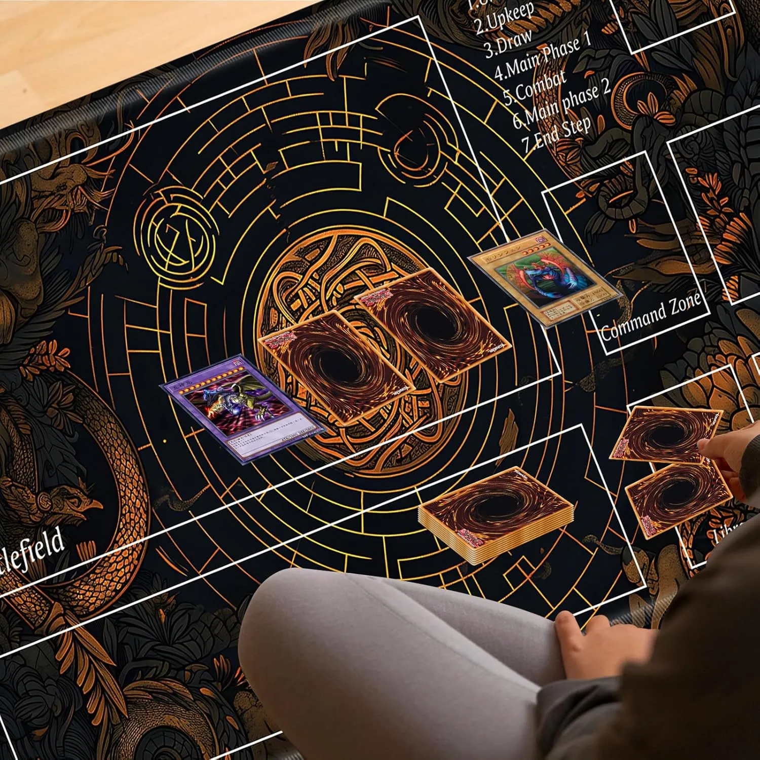 MTG Playmat 24x14 Inches – Magic The Gathering Playmat with Free Storage Bags, Non-Slip TCG Playmat with Rubber Bottom and Stitched Edges, Commander TCG Rollable Card Mat,White Lotus Floating