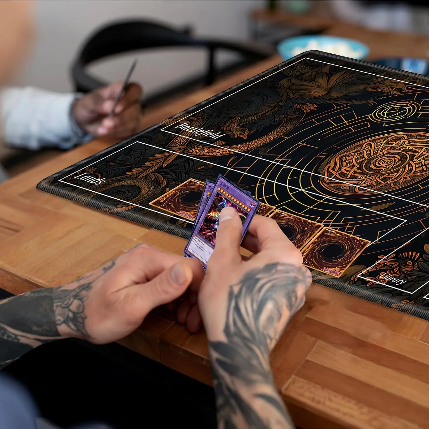 MTG Playmat 24x14 Inches – Magic The Gathering Playmat with Free Storage Bags, Non-Slip TCG Playmat with Rubber Bottom and Stitched Edges, Commander TCG Rollable Card Mat,White Lotus Floating