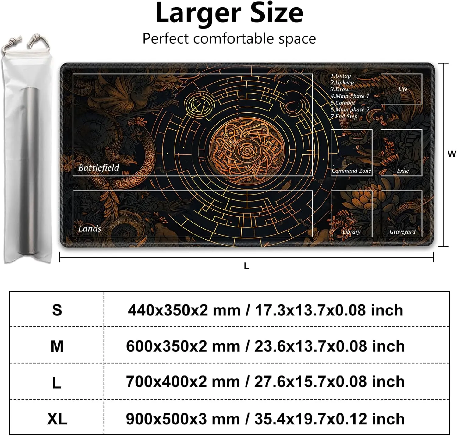MTG Playmat 24x14 Inches – Magic The Gathering Playmat with Free Storage Bags, Non-Slip TCG Playmat with Rubber Bottom and Stitched Edges, Commander TCG Rollable Card Mat,White Lotus Floating