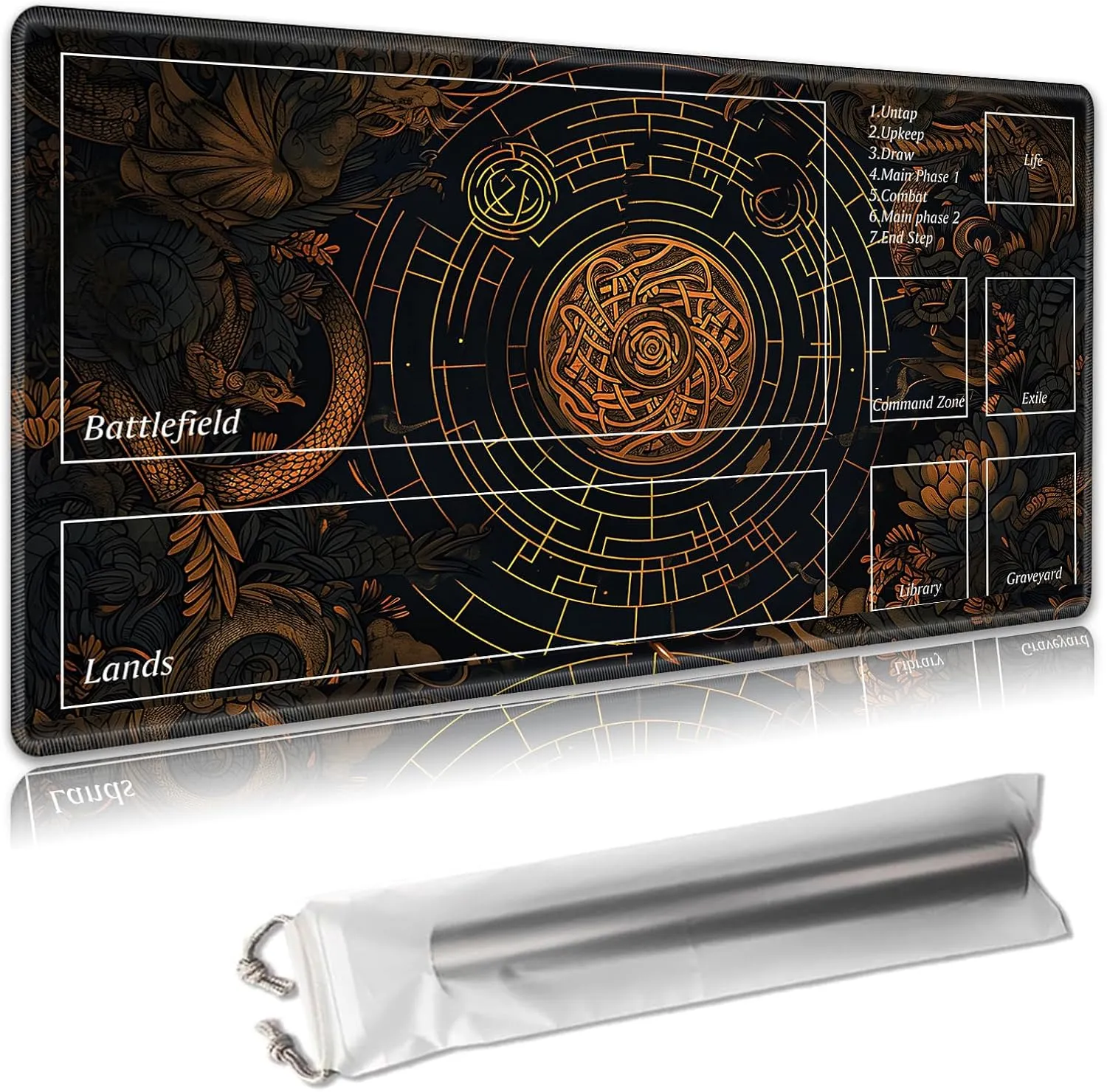 MTG Playmat 24x14 Inches – Magic The Gathering Playmat with Free Storage Bags, Non-Slip TCG Playmat with Rubber Bottom and Stitched Edges, Commander TCG Rollable Card Mat,White Lotus Floating
