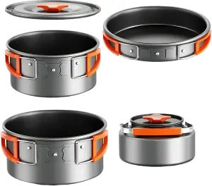Multifunctional Foldable Cooking Pot Frying Pan and Kettle, Five-in-one Outdoor Set with Storage Bag Pot Pan