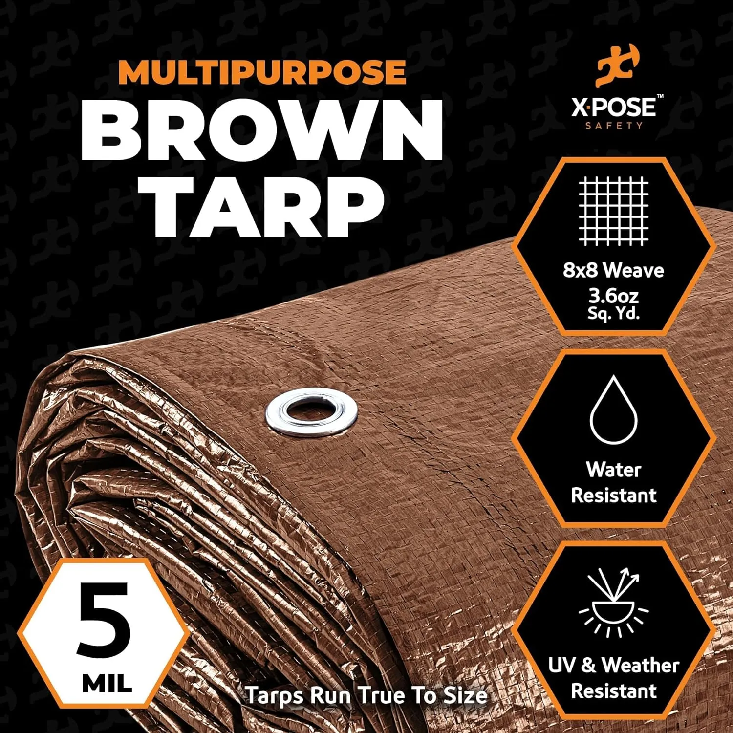 Multipurpose Protective Cover Brown Poly Tarp 6' x 8' (2-Pack) - Durable, Water Resistant, Weather Resistant - 5 Mil Thick Polyethylene - by Xpose Safety