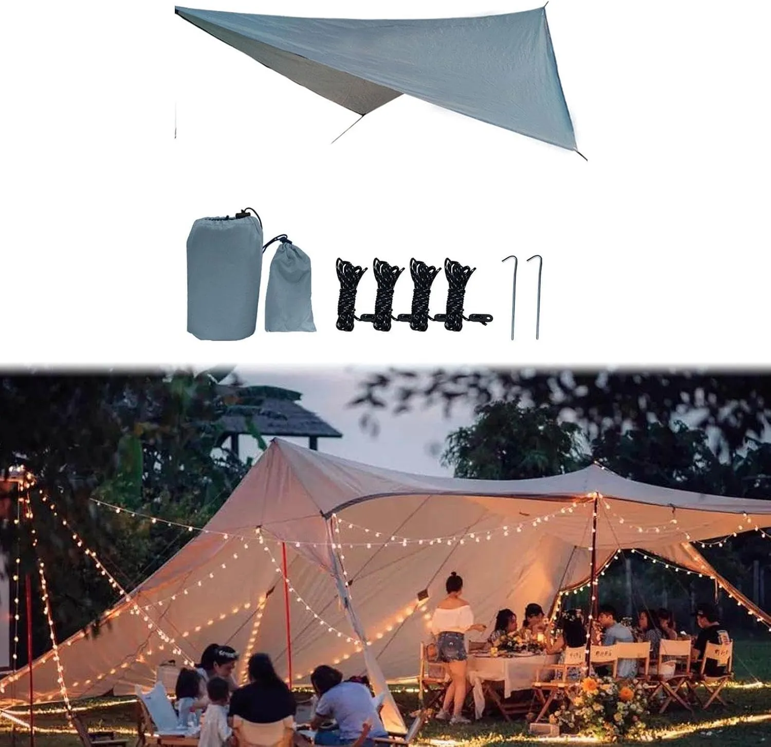 MYCENSE Camping Tarp Hammock Canopy Lightweight Sun Protection Large Tent Tarp Rain Awning for Backyard Outdoor Beach Travel Fishing, Gray
