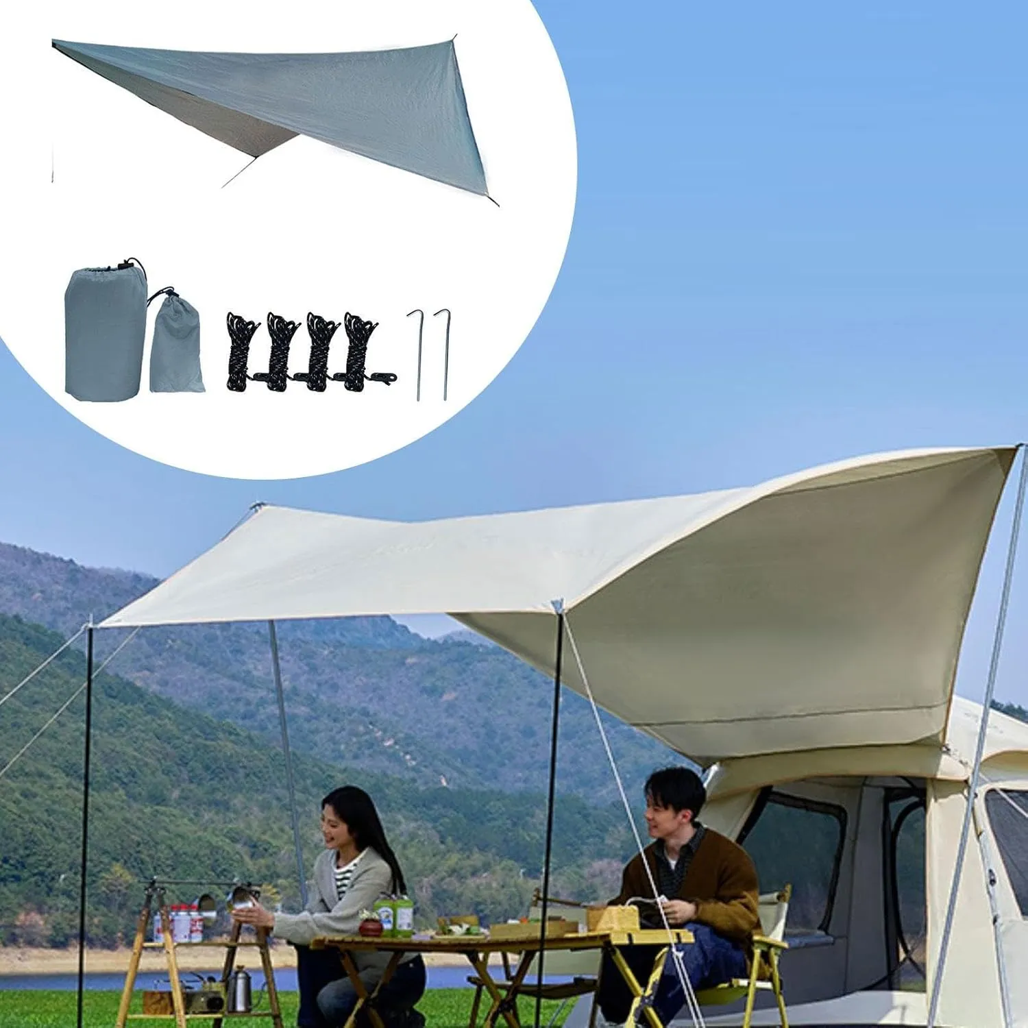 MYCENSE Camping Tarp Hammock Canopy Lightweight Sun Protection Large Tent Tarp Rain Awning for Backyard Outdoor Beach Travel Fishing, Gray