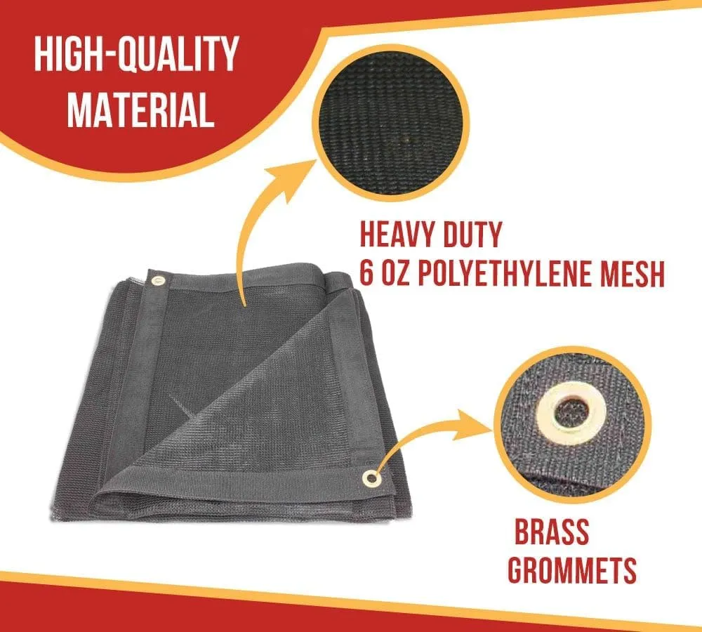 Mytee Products 12'x26' Black 70% Shade Mesh Tarp for Outdoor w/Grommets - 6 Oz Extra Durable Heavy Duty Mesh Tarps for Dump Truck, Rolloff Trucks - Mesh Shade Net Cloth for Sun, Plant, Patio