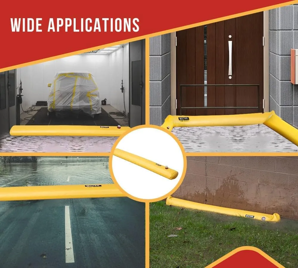 Mytee Products 2 Pack 6'x 20"x 12" Water Barriers for Flooding Reusable Sandbag Alternative - PVC Lightweight Water Diversion Tubes, Waterproof Inflatable Flood Rain Barrier for Home, Outdoor