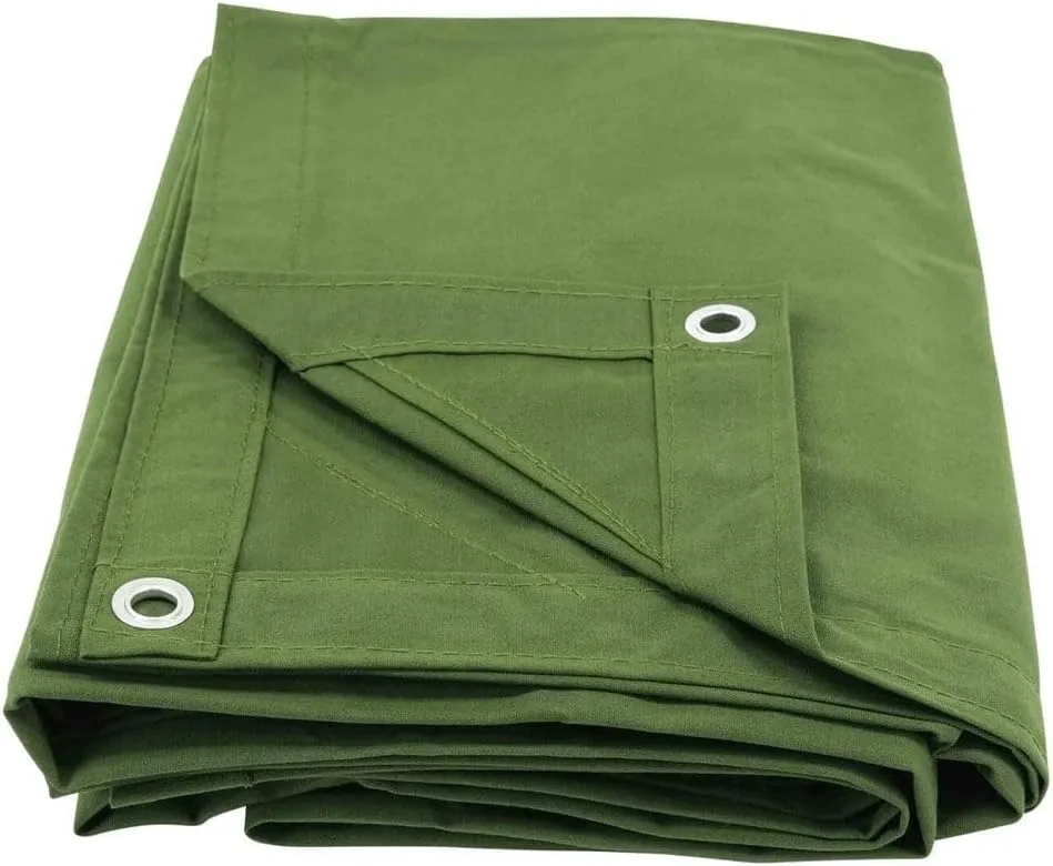 Mytee Products 20' x 30' 12oz Green Canvas Tarp with Grommets - Water Resistant - Heavy Duty Canvas Tarps - Multipurpose Tarpaulin Cover for Canopy Tent, Roof, Camping, Semi Trucks & Cargo
