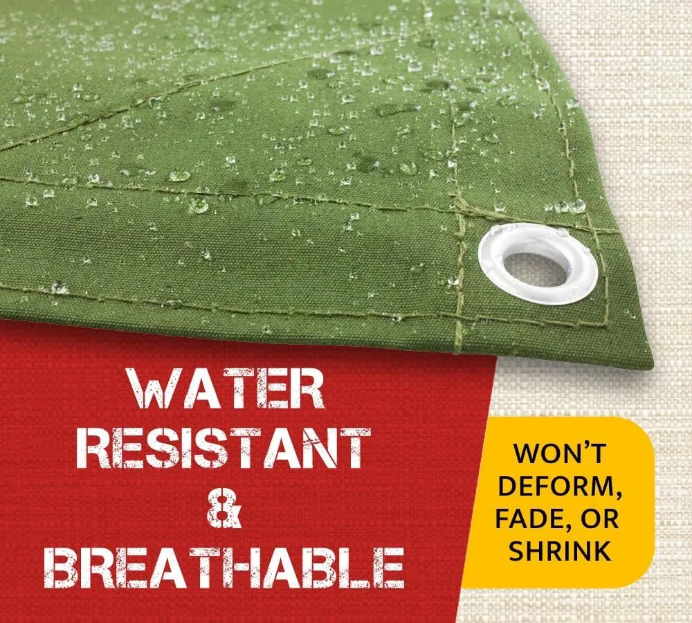 Mytee Products 20' x 30' 12oz Green Canvas Tarp with Grommets - Water Resistant - Heavy Duty Canvas Tarps - Multipurpose Tarpaulin Cover for Canopy Tent, Roof, Camping, Semi Trucks & Cargo
