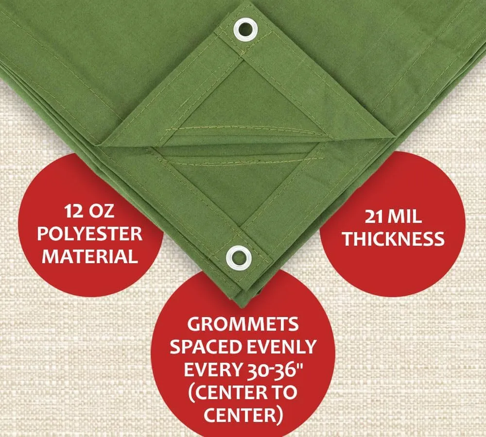Mytee Products 20' x 30' 12oz Green Canvas Tarp with Grommets - Water Resistant - Heavy Duty Canvas Tarps - Multipurpose Tarpaulin Cover for Canopy Tent, Roof, Camping, Semi Trucks & Cargo
