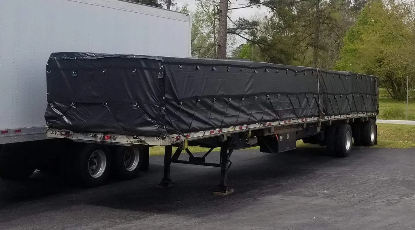 Mytee Products 24' x 18' Flatbed Truck 14 Oz Superlight Lumber Tarp with 8 FT Drop - Black Heavy Duty Vinyl Waterproof Tarp for Trailers to Protect Cargo from Wind, Rain, Snow and Sun