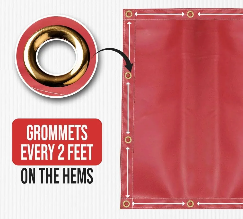 Mytee Products 6' x 8' Heavy Duty Waterproof Tarp with Grommets Red - 18oz Vinyl Utility Tarp UV Resistant, Multipurpose, Cars, Boats, Campers, Pool Cover, Tent