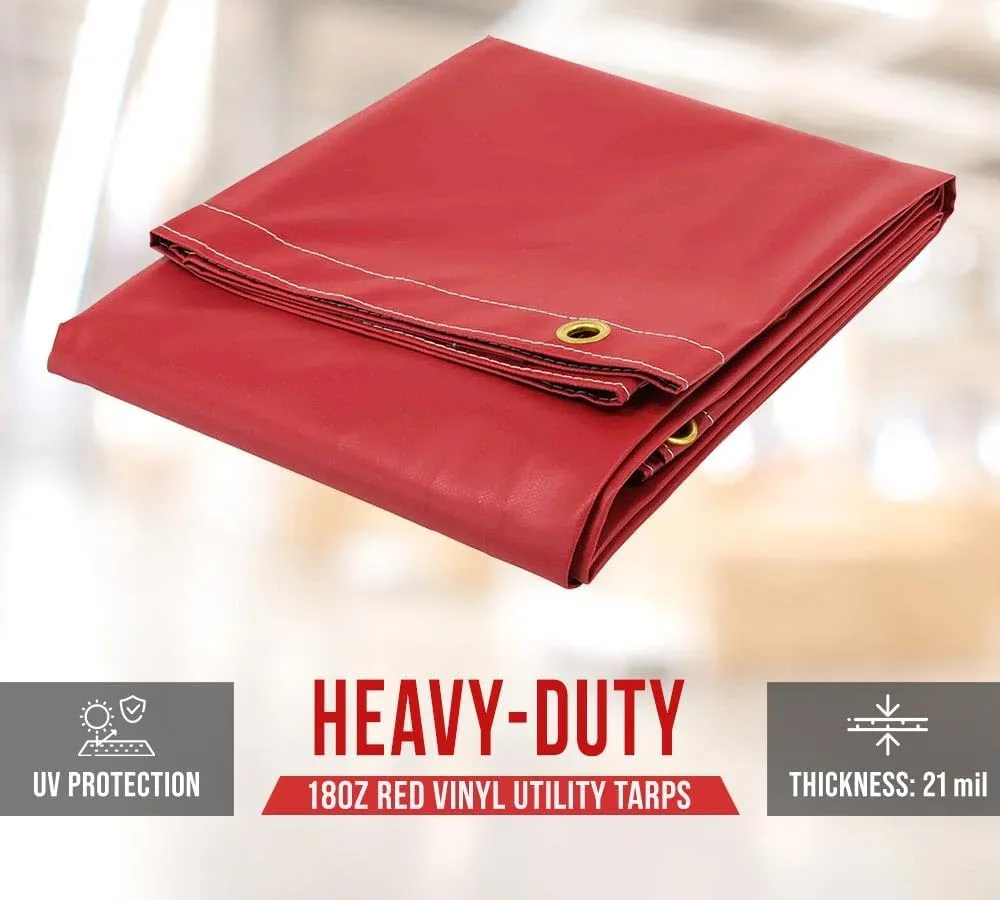 Mytee Products 6' x 8' Heavy Duty Waterproof Tarp with Grommets Red - 18oz Vinyl Utility Tarp UV Resistant, Multipurpose, Cars, Boats, Campers, Pool Cover, Tent
