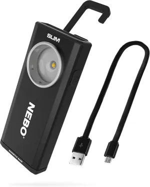 NEBO 500-Lumen LED COB Work Flashlight: Rechargeable Light Equipped with Dimming and Power Memory Recall Featuring A Pocket Clip, Hanging Hook and Magnetic Base Slim 6694 – Black
