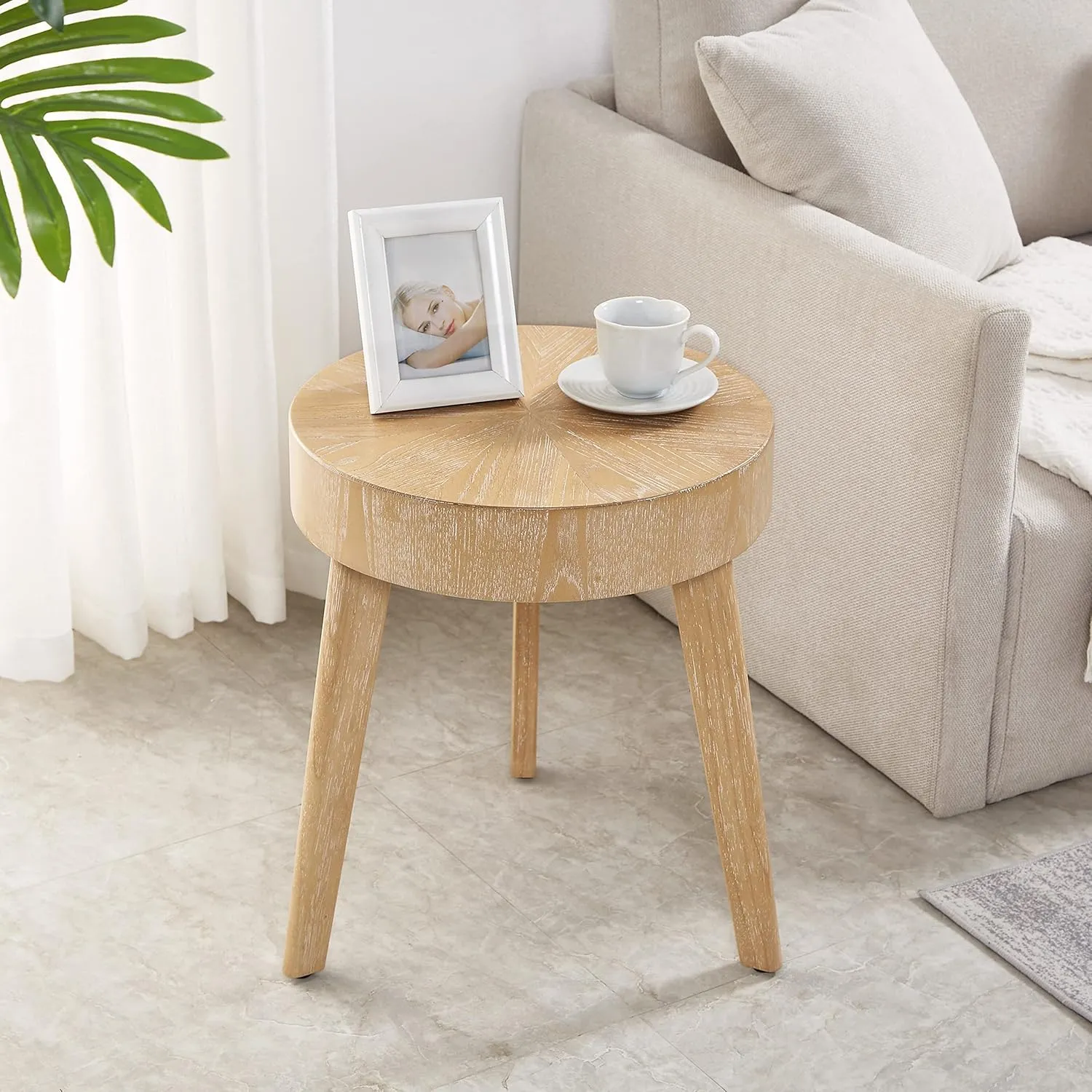 Nesting Round Oak Wood Coffee Table Set of 2 for Living Room - Wooden Circle Coffee Table ＆ End Table Side Tables for Apartment (Light Brown,31x31x14 in)