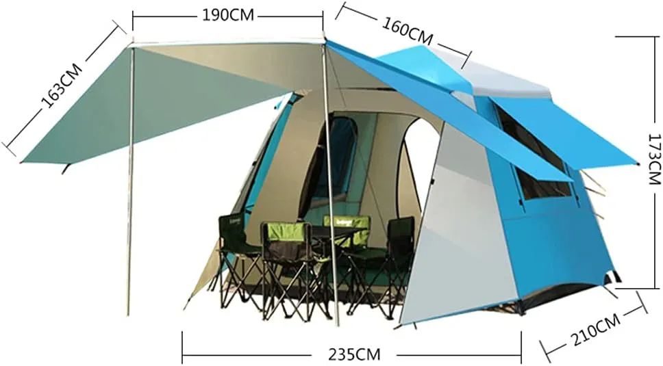 NIEH Pop Up Tents with Porch for Camping Waterproof Instant Tent 3-4 Person Double Layer for Family Automatic Tent Easy Setup for Camping Hiking Mountaineering Beach