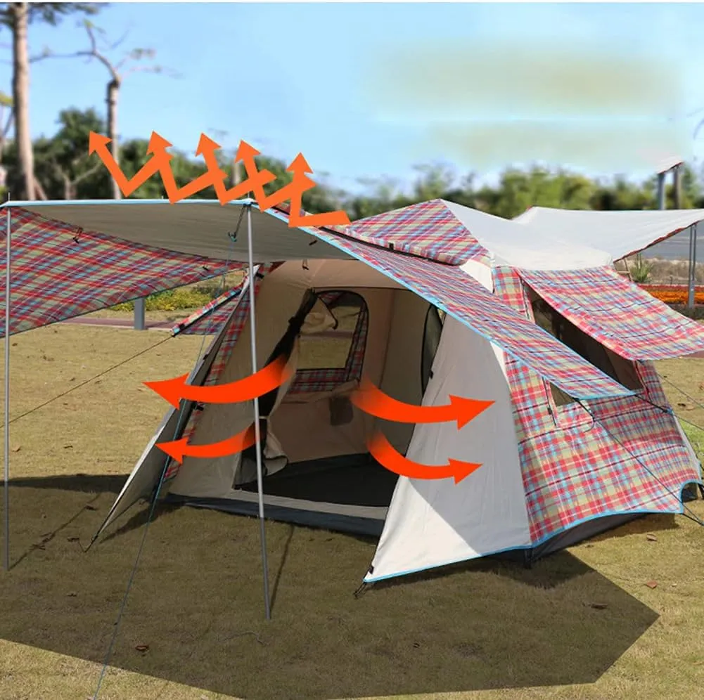 NIEH Pop Up Tents with Porch for Camping Waterproof Instant Tent 3-4 Person Double Layer for Family Automatic Tent Easy Setup for Camping Hiking Mountaineering Beach