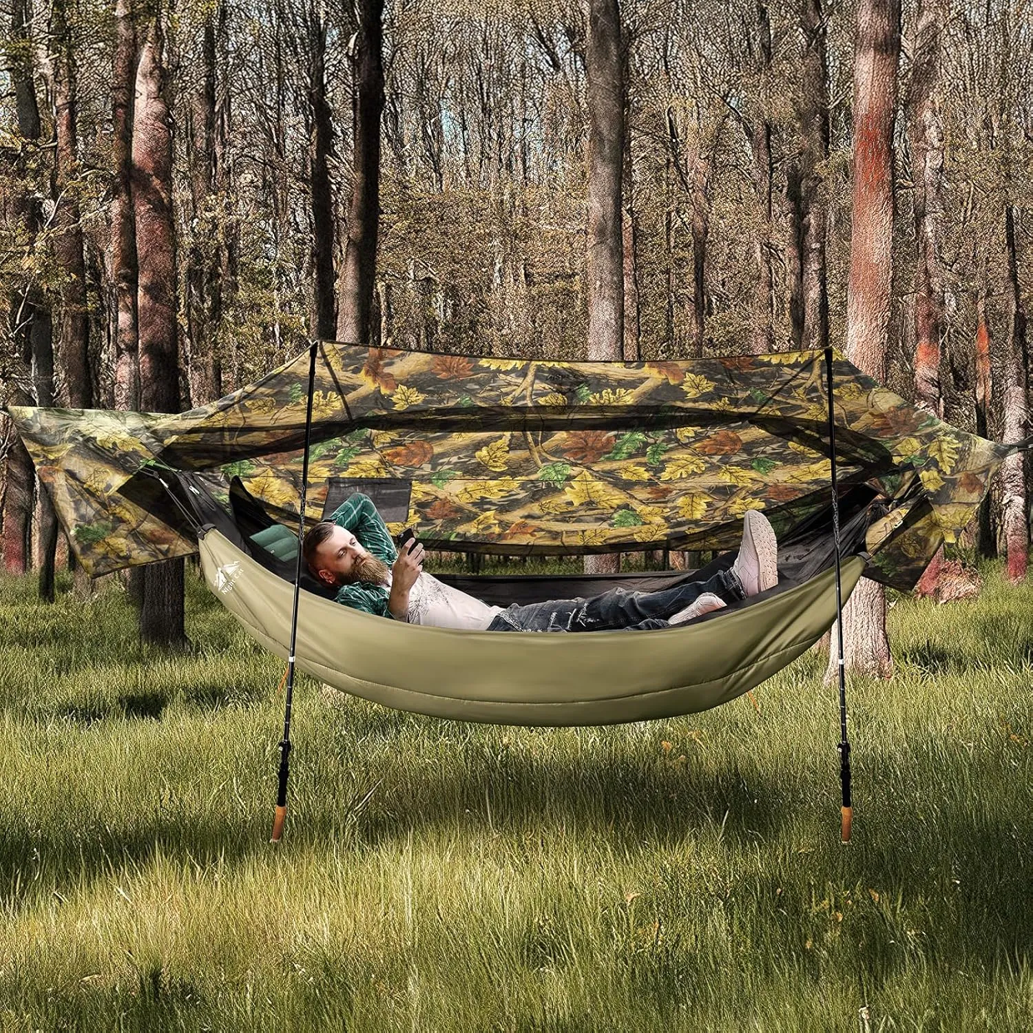 Night Cat Camping Hammock Tent: Lightweight Portable 4 in 1 Hammock with Rain Tarp and Mosquito Net for Hiking Jungle Outdoor