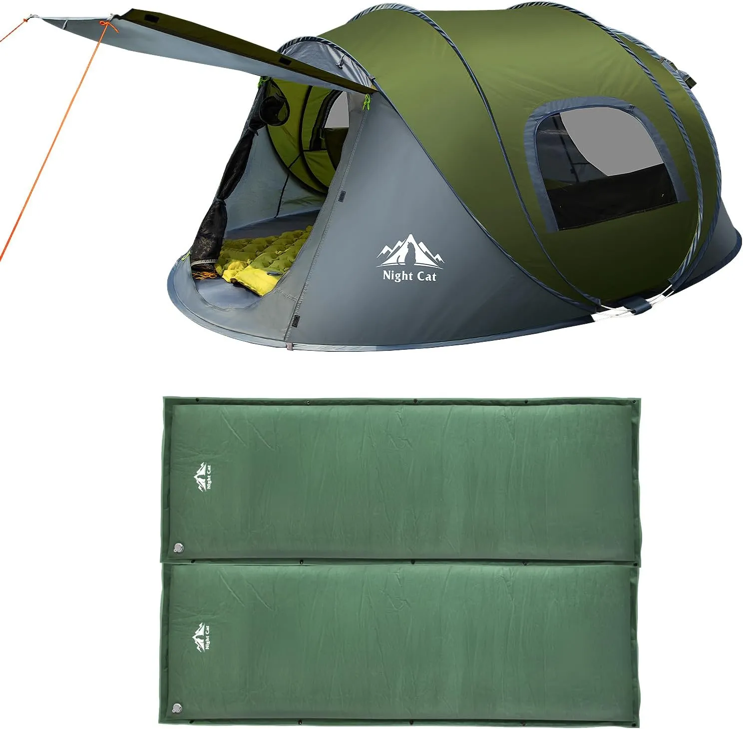 Night Cat Pop-up Camping Tent with Self-Inflating Sleeping Pad 2 Person Tent Waterproof Instant Easy Setup Family Tent