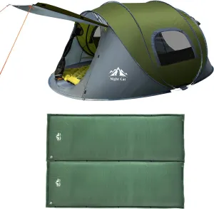Night Cat Pop-up Camping Tent with Self-Inflating Sleeping Pad 2 Person Tent Waterproof Instant Easy Setup Family Tent
