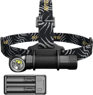Nitecore HC33 1800 Lumen Versatile L-Shaped LED Headlamp with a 2-Channel USB Smart Charger Set