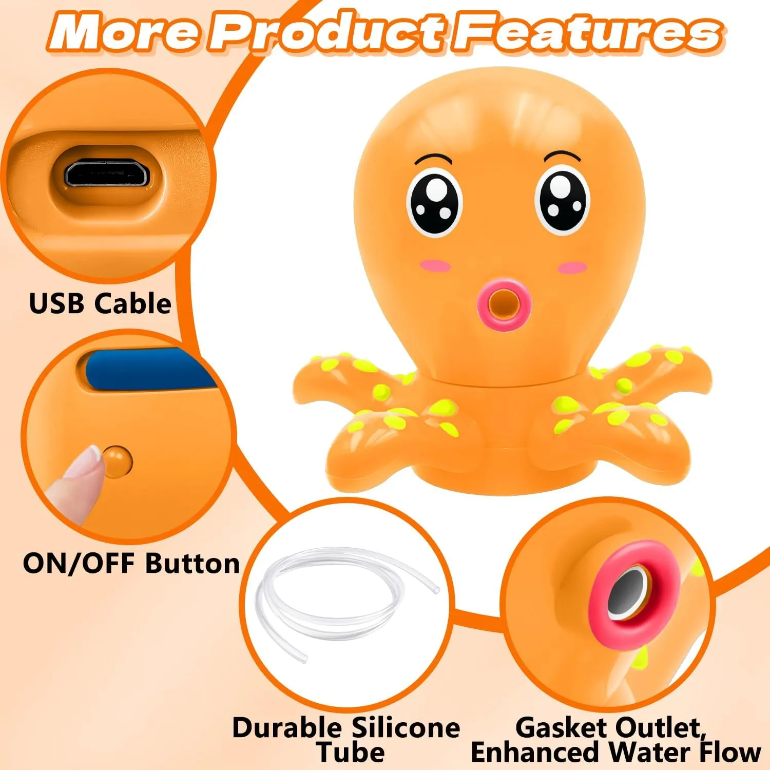 Octopus Water Table Pump, Battery Powered Water Pump for Water Table 3 Hours Non-Stop Fun Summer Outdoor Sand/Water Table Toys Outside Water Play Table Accessories for Toddlers Kids（Orange）