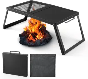 Odoland Bundle - 2 Items Folding Campfire Grill and Camping Cookware Set