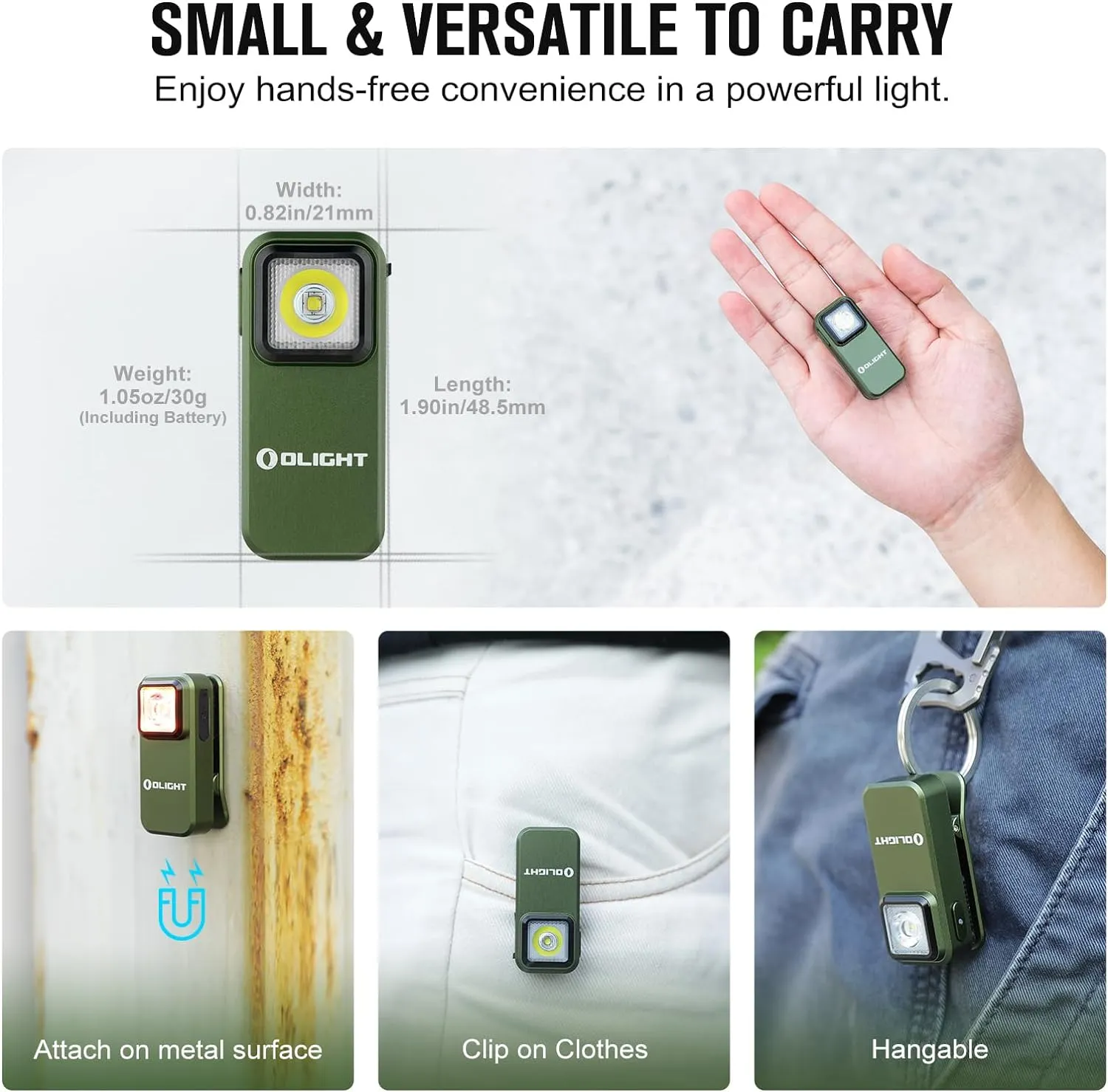 OLIGHT Oclip Rechargeable EDC Flashlight 300 Lumens Dual Sources Compact Pocket Clip Light, Convenient USB C Charging, Magnetic Flash Lights for Working, Cycling, Emergency, Signaling Tool(OD Green)