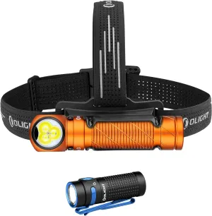 OLIGHT Perun 3 Rechargeable Headlamp Flashlight, 3000 Lumens LED Headlight with Red Light Bundle with Baton4 Rechargeable EDC Flashlight, LED Pocket Light 1300 Lumens with Magnetic Charging Cable