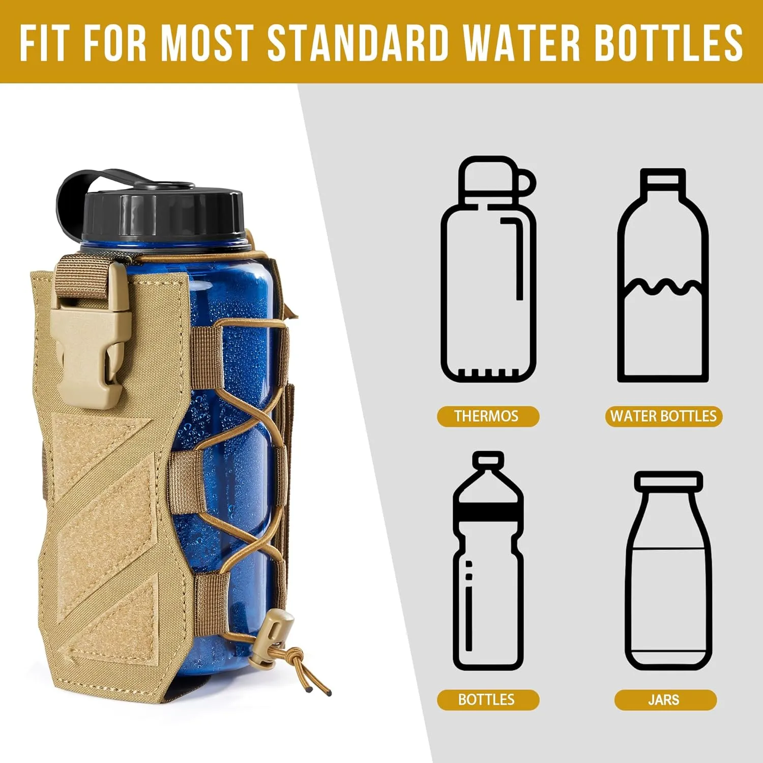 OneTigris Molle Water Bottle Holster, 32oz Adjustable Water Bottle Holder Tactical Water Bottle Pouch Lightweight Kettle Pouch Belt Bottle Carrier Bag with Straps for Outdoor Sports