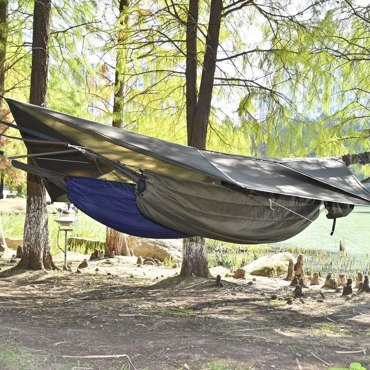 onewind Camping Hammock with Rain Fly and Bug Net Portable Lightweight 11ft Double Hammock with 12ft Ultralight Silnylon Tarp and Mosquito Net Ridgeline 12Ft Tree Straps for Camping Hiking Backpacking