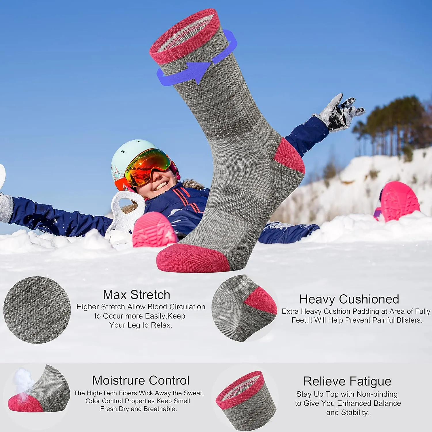Ortis Ladies' Merino Wool Cushion Crew Socks for Women Outdoor Hiking Hike Trail Lightweight Gifts