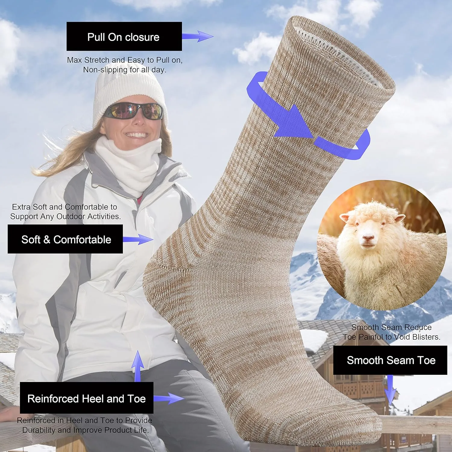 Ortis Ladies' Merino Wool Cushion Crew Socks for Women Outdoor Hiking Hike Trail Lightweight Gifts