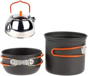 Outdoor 3-Piece Camping Cookware Set – Non-Stick Pot, Pan, and Kettle with Foldable Handles, Portable Picnic Cookware for Gas Cooker, Includes Storage Bag