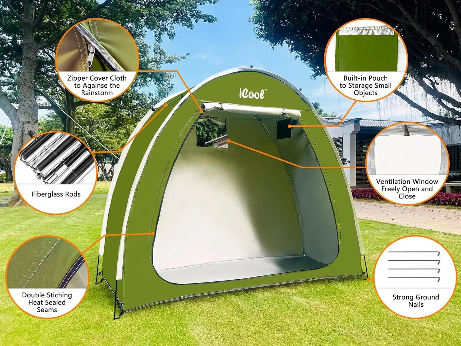 Outdoor Bike Covers Storage Shed Tent, 210D Oxford Thick Waterproof Fabric, Aluminum Alloy Bracket, Neat Tent for 2 Bicycles or Tricycles