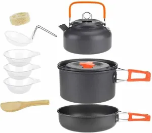 Outdoor Camping Cooking Set Pan Pot Bowl Kettle Foldable Cookware Kit Aluminum Travel Picnic Hiking Tableware Tools (Color : A) (A)