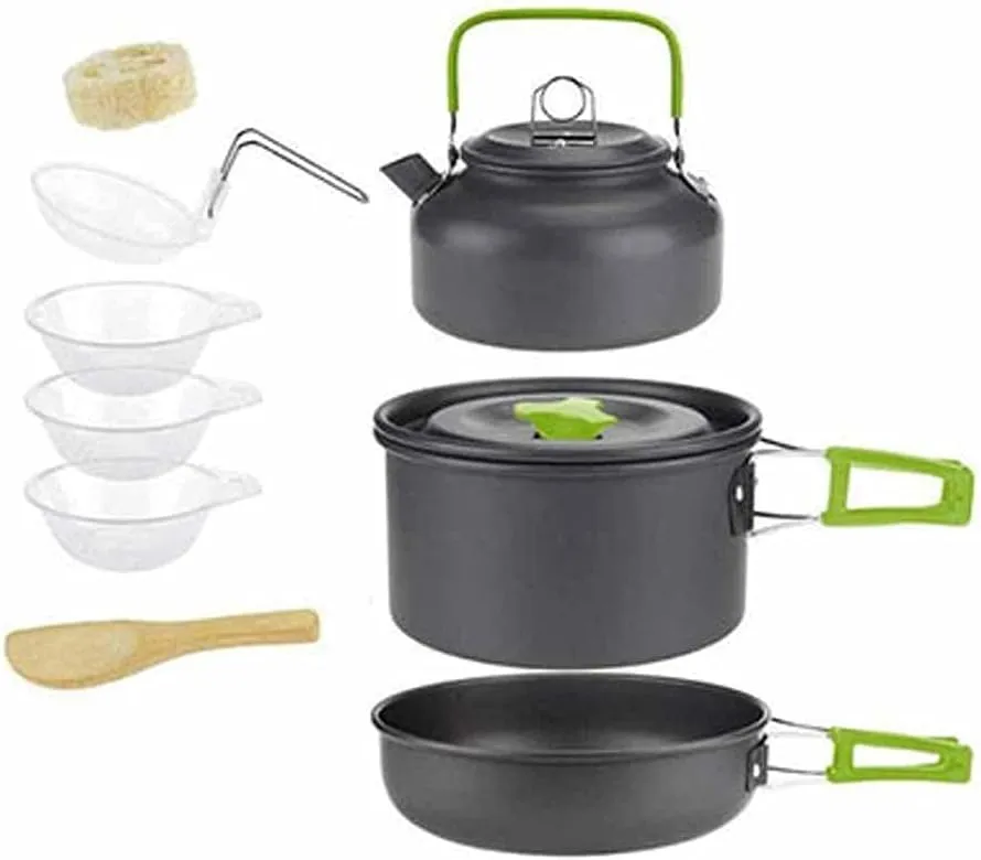 Outdoor Camping Cooking Set Pan Pot Bowl Kettle Foldable Cookware Kit Aluminum Travel Picnic Hiking Tableware Tools (Color : A) (B)